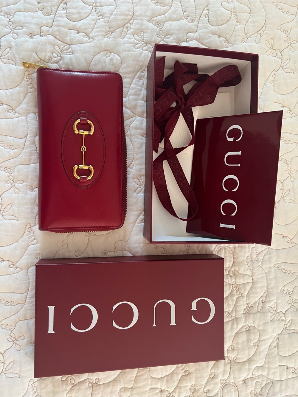 Gucci Red Leather Zip-Around Wallet with Gold Horsebit Accent